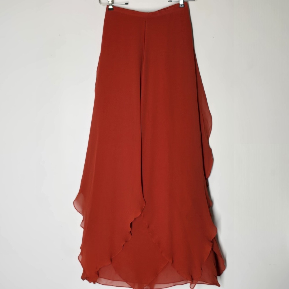 Rena Lange 100% Silk Maxi Skirt Orange Draped Cascade Vintage Luxury Size XS/S